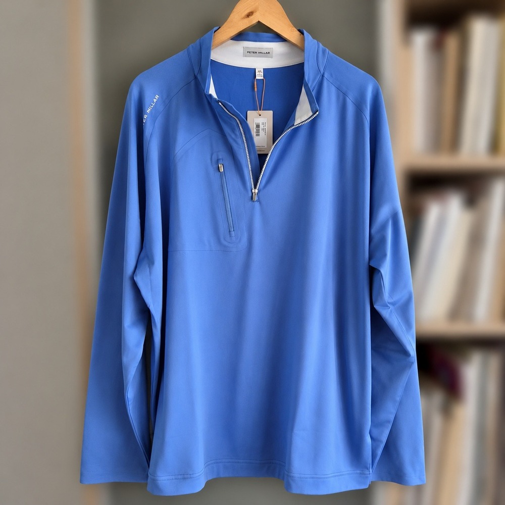 Peter Millar Crown Sport Mens XXL Blue Quarter Zip Performance Pullover MS25EK42